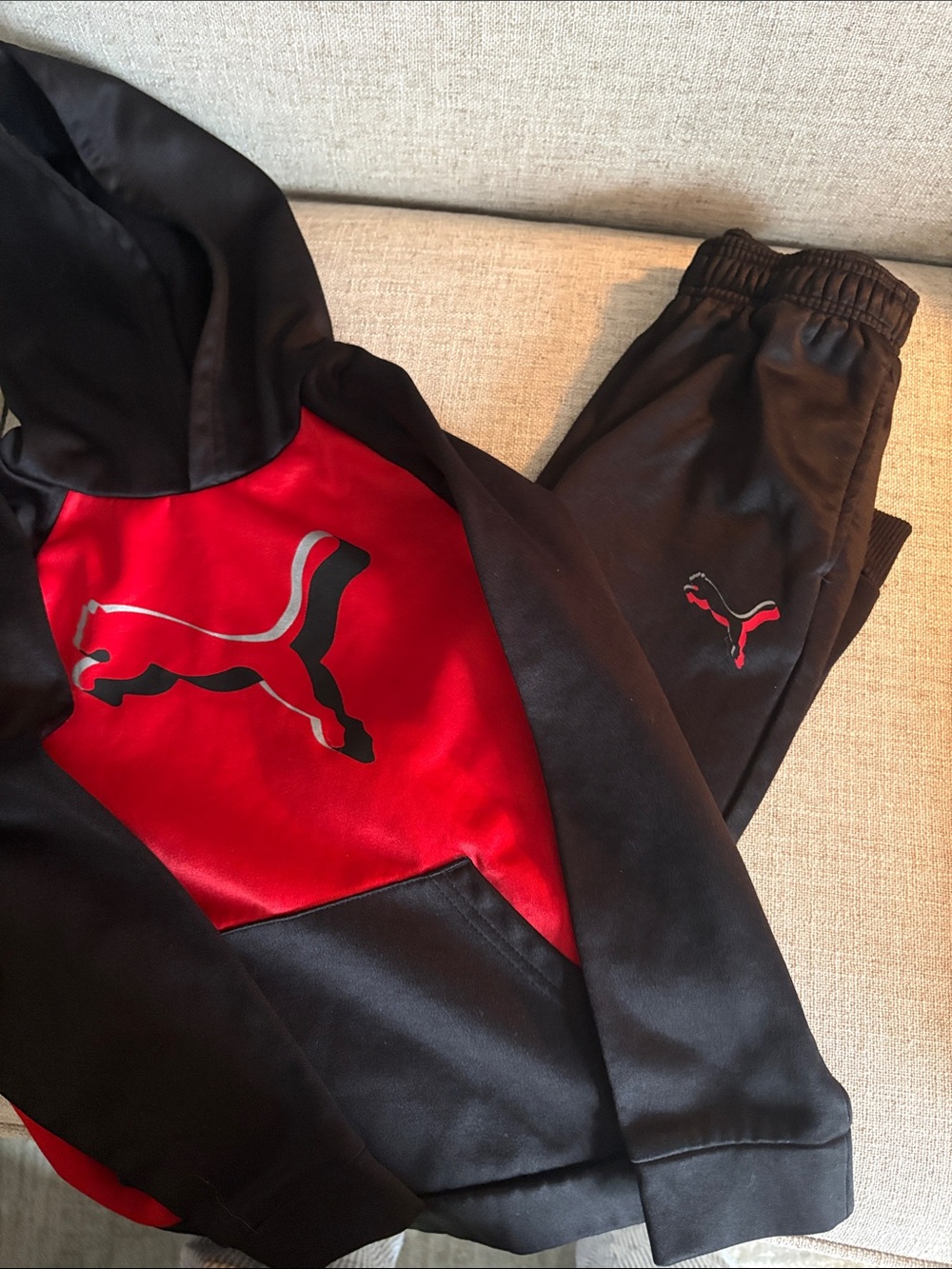 Kids Matching Active Set - Black, with Red Accent Puma 
Size 7